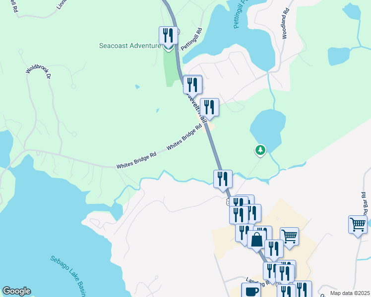 map of restaurants, bars, coffee shops, grocery stores, and more near 26 Whites Bridge Road in Windham
