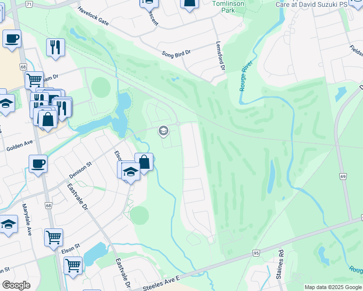 map of restaurants, bars, coffee shops, grocery stores, and more near 362 Kirkham Drive in Markham