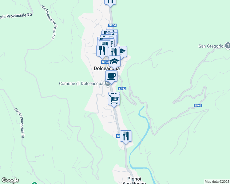map of restaurants, bars, coffee shops, grocery stores, and more near 11 Via Roma in Dolceacqua
