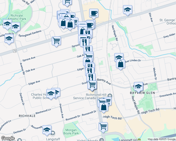 map of restaurants, bars, coffee shops, grocery stores, and more near in Richmond Hill