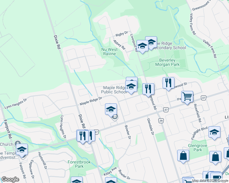 map of restaurants, bars, coffee shops, grocery stores, and more near 1238 Fieldstone Circle in Pickering