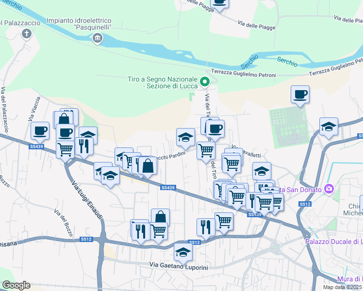 map of restaurants, bars, coffee shops, grocery stores, and more near 36 Traversa 1 in Lucca