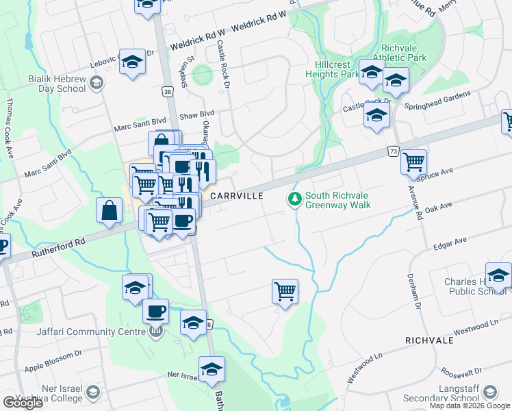 map of restaurants, bars, coffee shops, grocery stores, and more near 8 Sala Drive in Richmond Hill