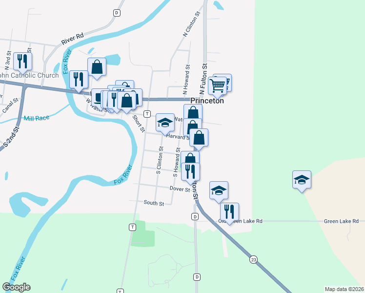 map of restaurants, bars, coffee shops, grocery stores, and more near 316 South Howard Street in Princeton