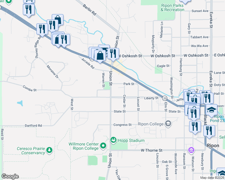 map of restaurants, bars, coffee shops, grocery stores, and more near 60 Union Street in Ripon