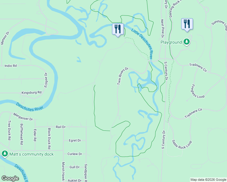 map of restaurants, bars, coffee shops, grocery stores, and more near 56385 Twin Rivers Drive in Bend