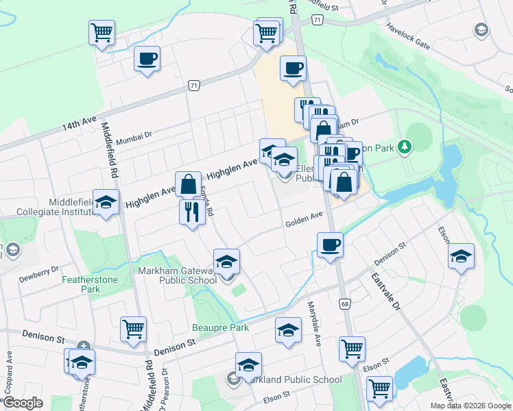 map of restaurants, bars, coffee shops, grocery stores, and more near 93 Apollo Road in Markham