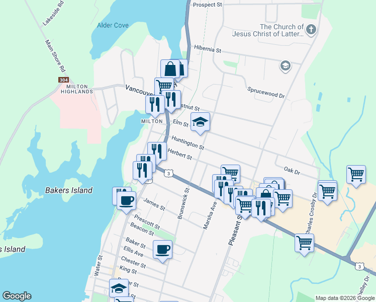 map of restaurants, bars, coffee shops, grocery stores, and more near 8 Herbert Street in Yarmouth
