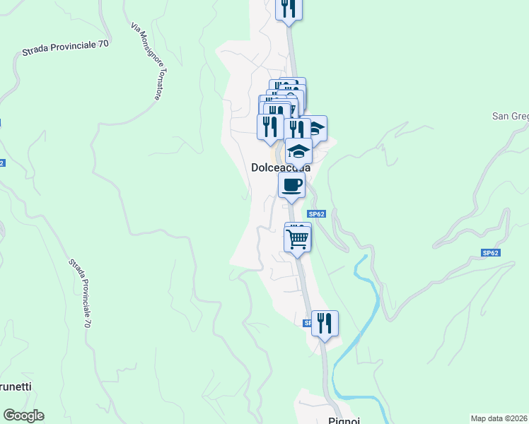 map of restaurants, bars, coffee shops, grocery stores, and more near 14 Via Monsignor Bartolomeo Tornatore in Dolceacqua