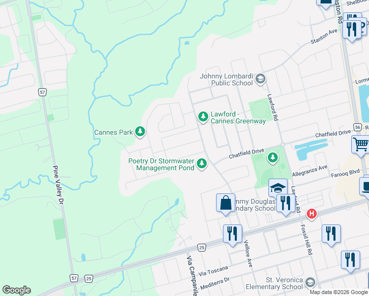 map of restaurants, bars, coffee shops, grocery stores, and more near 41 Madoc Place in Vaughan