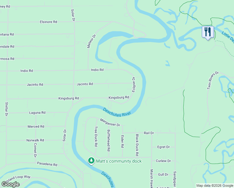 map of restaurants, bars, coffee shops, grocery stores, and more near 17306 Kingsburg Road in Bend