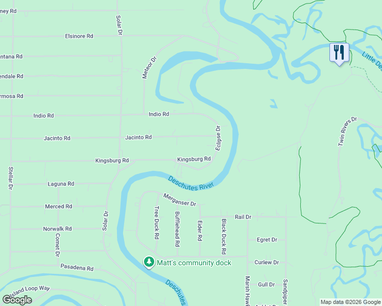 map of restaurants, bars, coffee shops, grocery stores, and more near 17306 Kingsburg Road in Bend