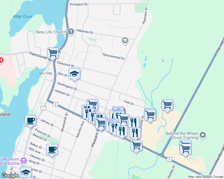 map of restaurants, bars, coffee shops, grocery stores, and more near 323 Pleasant Street in Yarmouth