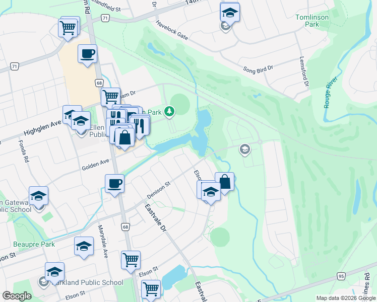 map of restaurants, bars, coffee shops, grocery stores, and more near 44 Ann Louise Crescent in Markham