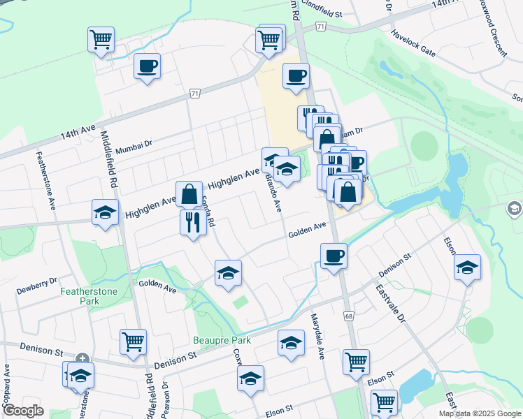map of restaurants, bars, coffee shops, grocery stores, and more near 87 Apollo Road in Markham