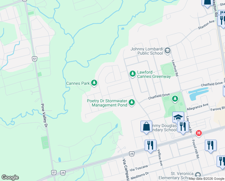map of restaurants, bars, coffee shops, grocery stores, and more near in Vaughan