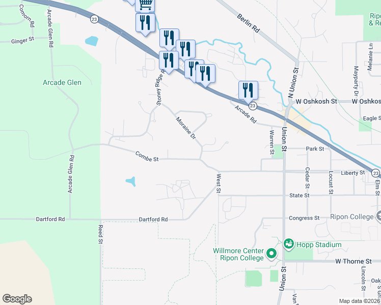 map of restaurants, bars, coffee shops, grocery stores, and more near 1045 Combe Street in Ripon
