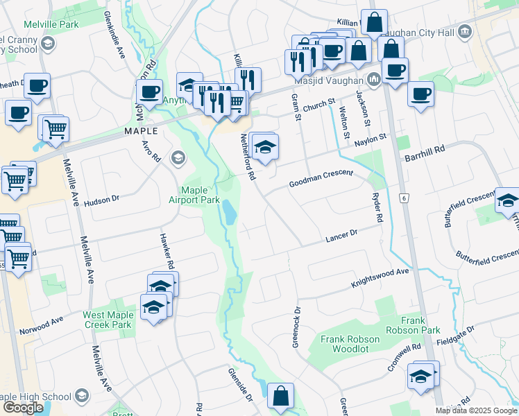 map of restaurants, bars, coffee shops, grocery stores, and more near 4 Clemson Crescent in Vaughan
