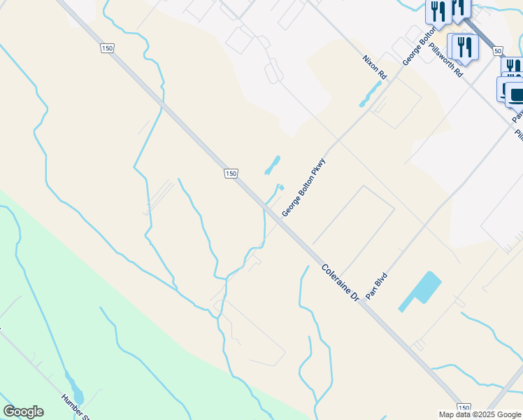 map of restaurants, bars, coffee shops, grocery stores, and more near 12480 Coleraine Drive in Bolton