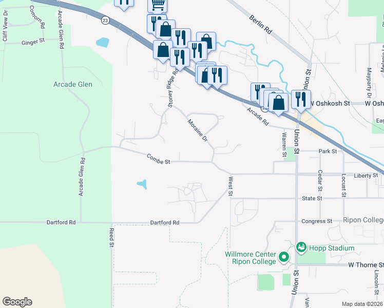 map of restaurants, bars, coffee shops, grocery stores, and more near 1045 Combe Street in Ripon