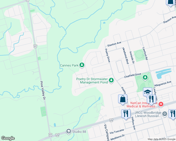 map of restaurants, bars, coffee shops, grocery stores, and more near 61 Cannes Avenue in Vaughan
