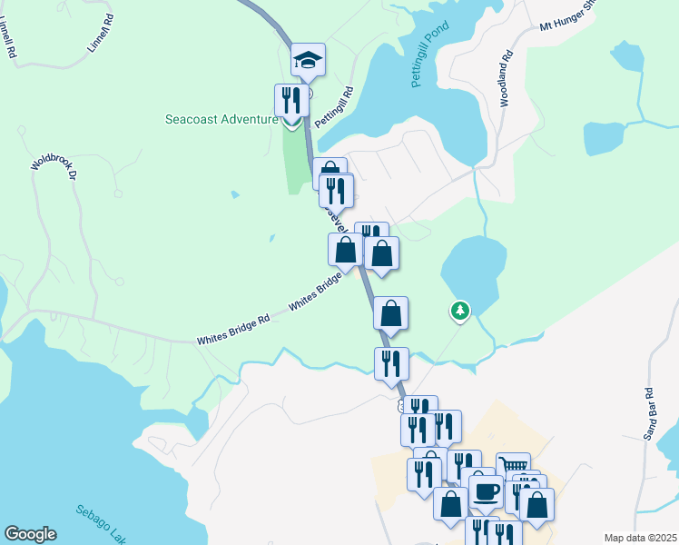 map of restaurants, bars, coffee shops, grocery stores, and more near 4 Whites Bridge Road in Windham