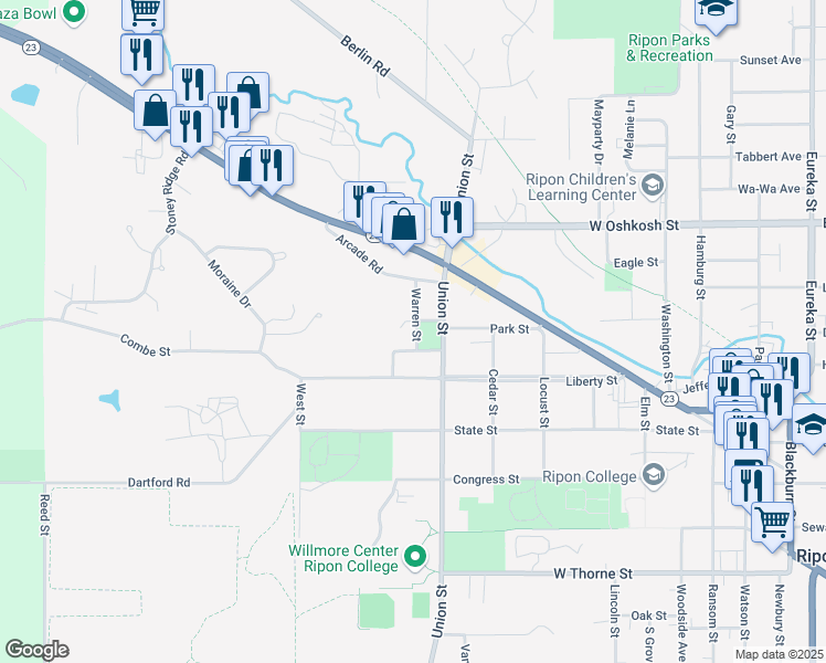 map of restaurants, bars, coffee shops, grocery stores, and more near 60 Union Street in Ripon