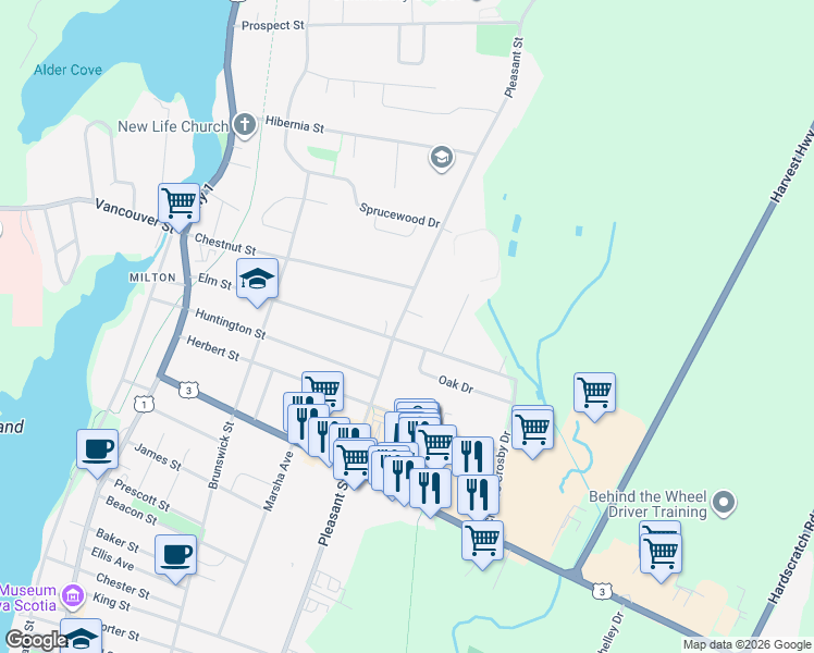 map of restaurants, bars, coffee shops, grocery stores, and more near 323 Pleasant Street in Yarmouth