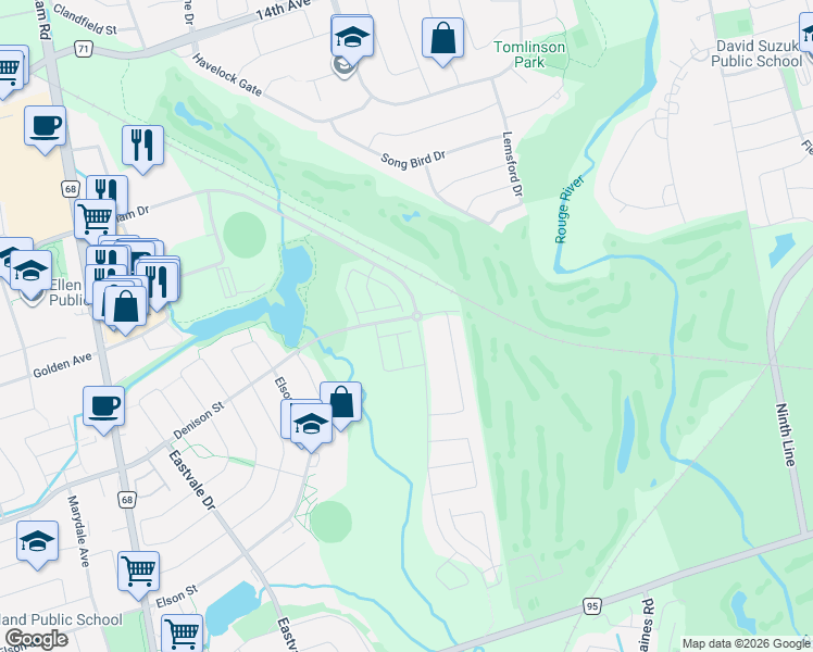 map of restaurants, bars, coffee shops, grocery stores, and more near in Markham