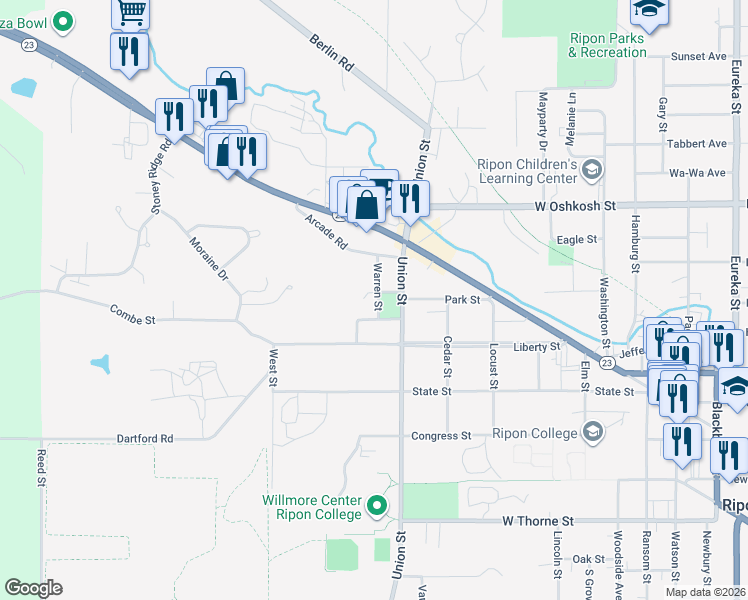 map of restaurants, bars, coffee shops, grocery stores, and more near 60 Union Street in Ripon