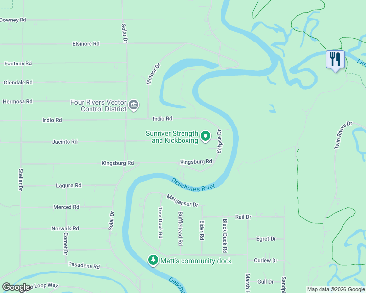 map of restaurants, bars, coffee shops, grocery stores, and more near 17300 Jacinto Road in Bend