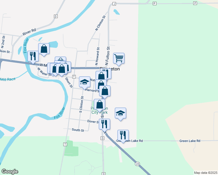 map of restaurants, bars, coffee shops, grocery stores, and more near 200 South Fulton Street in Princeton