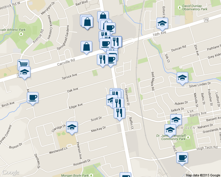 map of restaurants, bars, coffee shops, grocery stores, and more near in Richmond Hill