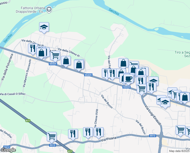 map of restaurants, bars, coffee shops, grocery stores, and more near 234 Via Sarzanese in Lucca