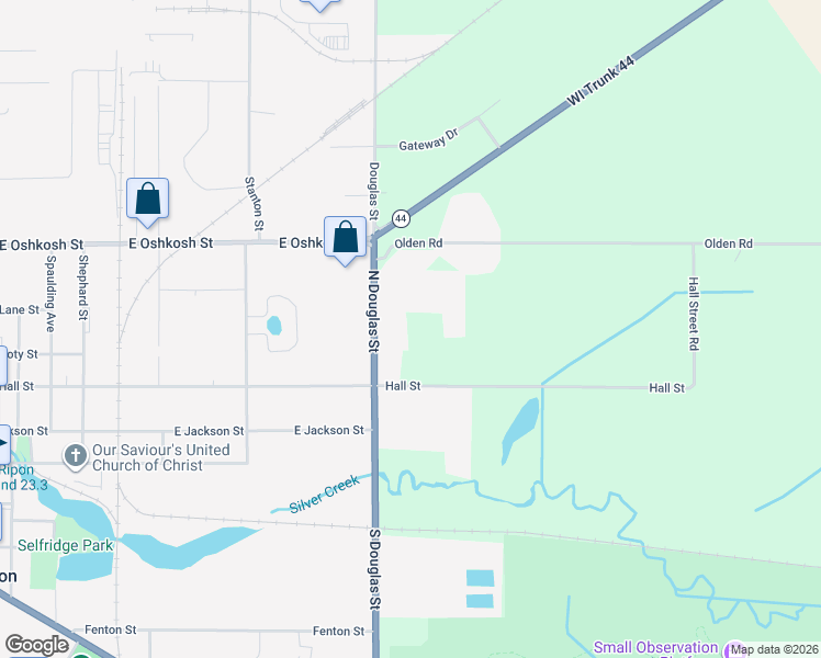 map of restaurants, bars, coffee shops, grocery stores, and more near 355 Douglas Street in Ripon