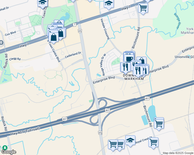 map of restaurants, bars, coffee shops, grocery stores, and more near in Markham