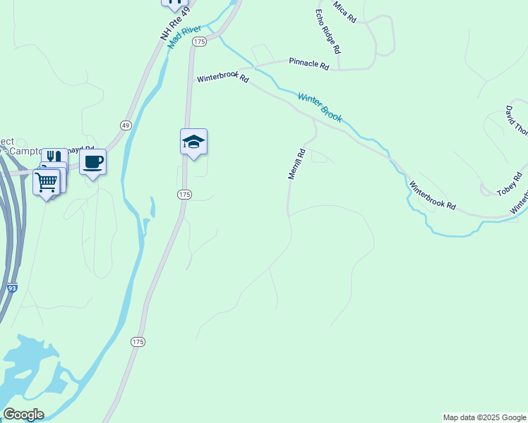 map of restaurants, bars, coffee shops, grocery stores, and more near 64 Merrill Road in Campton