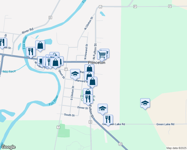 map of restaurants, bars, coffee shops, grocery stores, and more near 200 South Fulton Street in Princeton