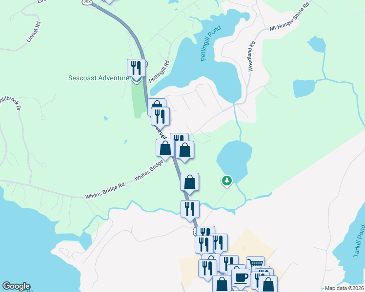 map of restaurants, bars, coffee shops, grocery stores, and more near 106 Whites Bridge Road in Windham