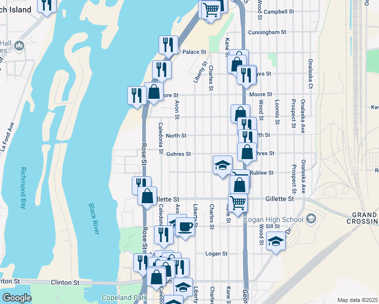 map of restaurants, bars, coffee shops, grocery stores, and more near 1804 Avon Street in La Crosse