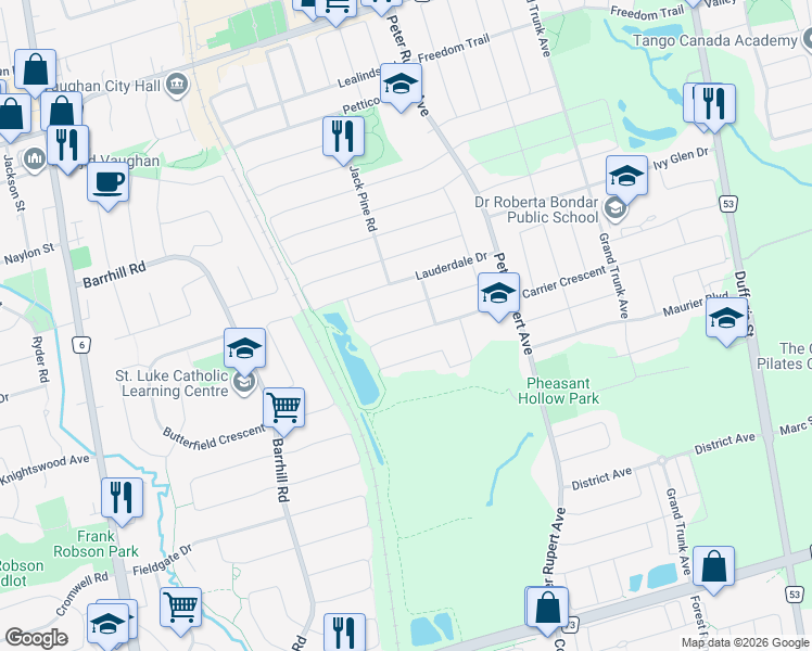 map of restaurants, bars, coffee shops, grocery stores, and more near 112 Golden Forest Road in Vaughan