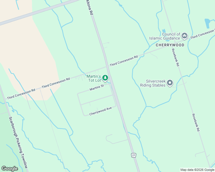 map of restaurants, bars, coffee shops, grocery stores, and more near 2342 Heska Road in Pickering
