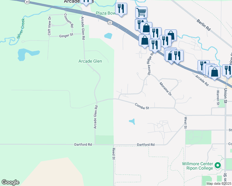 map of restaurants, bars, coffee shops, grocery stores, and more near W14119 Coombe Street in Ripon