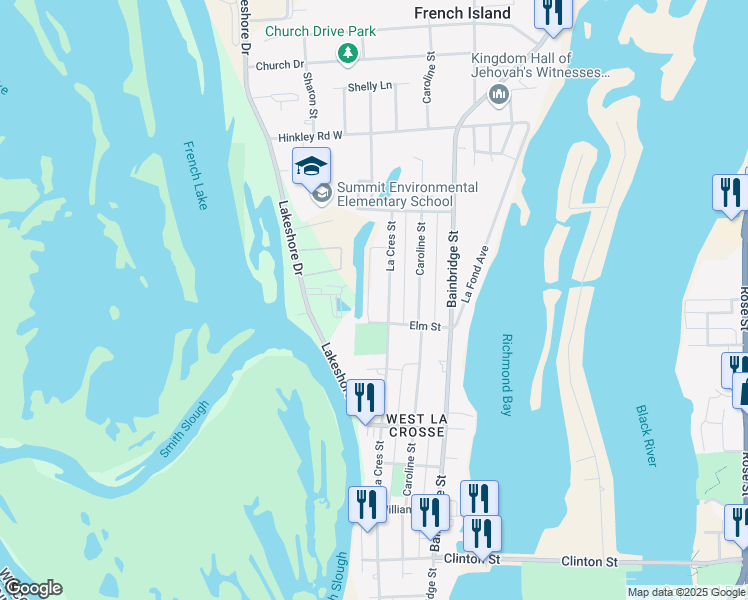map of restaurants, bars, coffee shops, grocery stores, and more near 1711 La Crescent Street in La Crosse