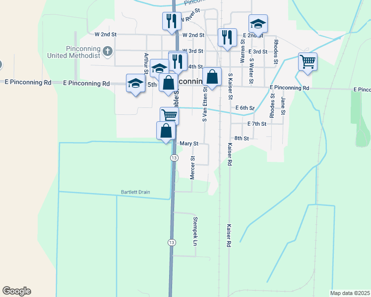 map of restaurants, bars, coffee shops, grocery stores, and more near 3858 North Huron Road in Pinconning
