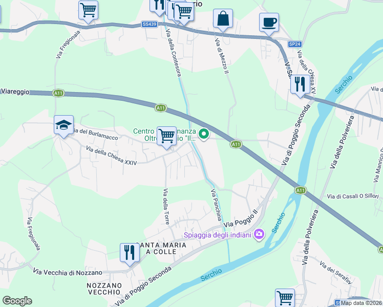 map of restaurants, bars, coffee shops, grocery stores, and more near 14 Traversa I Via Vecchia della Chiesa in Lucca