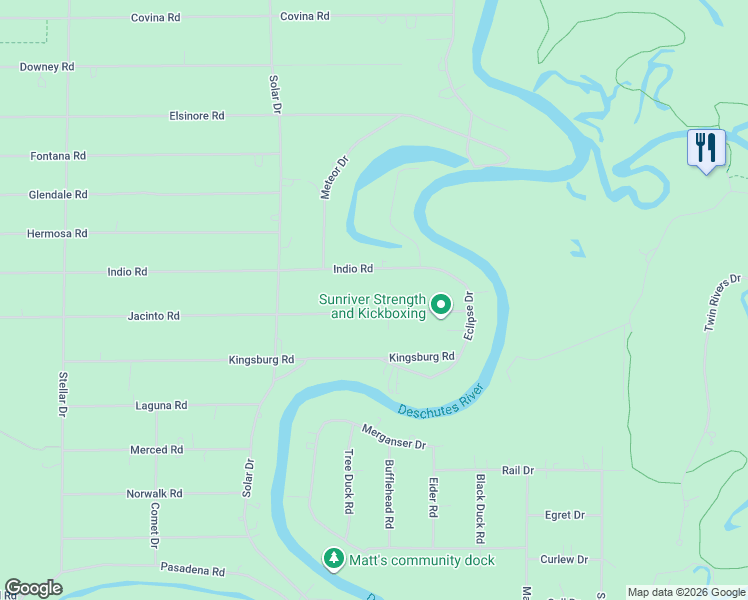 map of restaurants, bars, coffee shops, grocery stores, and more near 17268 Jacinto Road in Bend