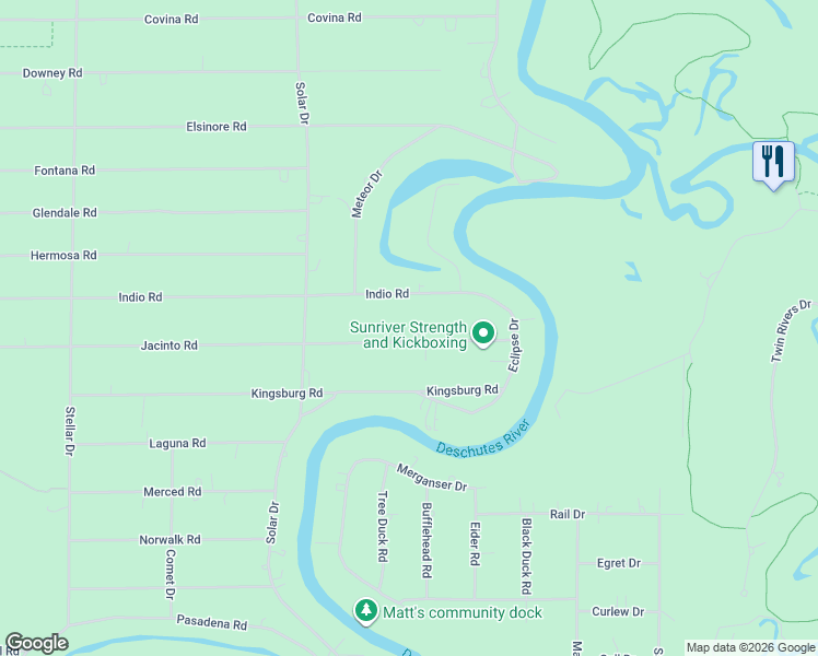 map of restaurants, bars, coffee shops, grocery stores, and more near 17268 Jacinto Road in Bend