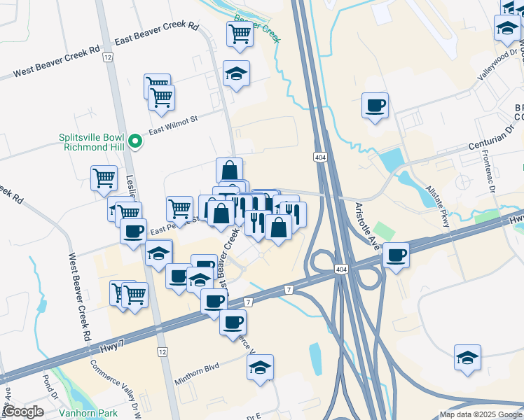 map of restaurants, bars, coffee shops, grocery stores, and more near 75 Norman Bethune Avenue in Richmond Hill