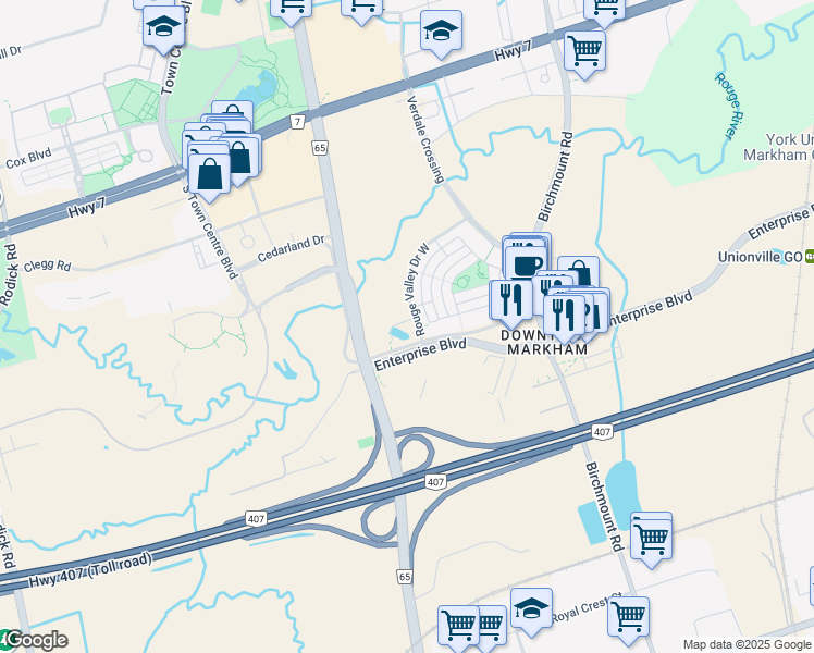 map of restaurants, bars, coffee shops, grocery stores, and more near in Markham